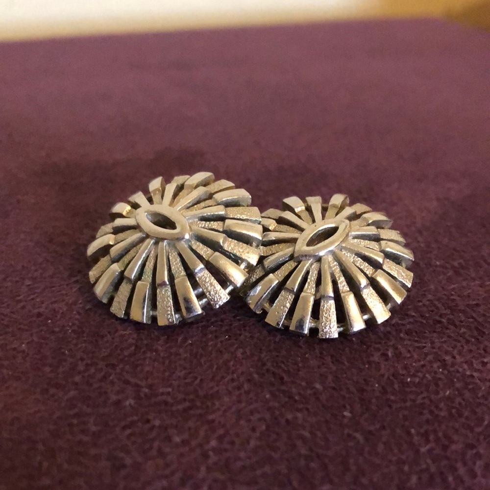 Crown Trifari silver sunburst earrings